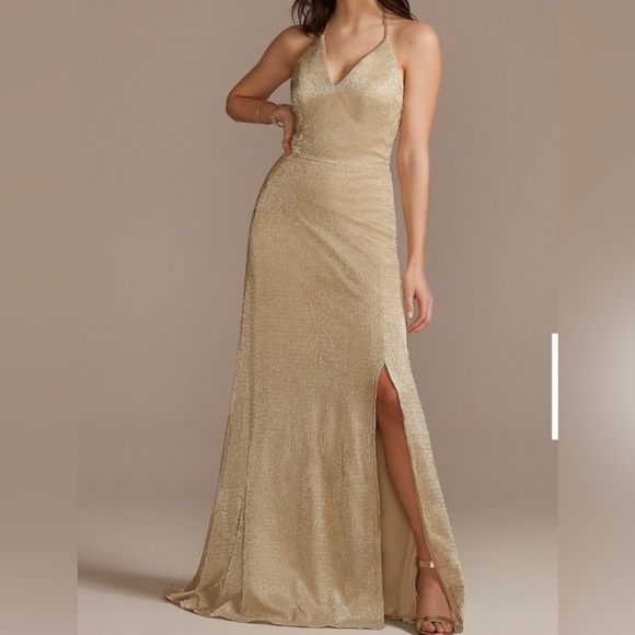 David's Bridal Dresses Davids Bridal Gold Metallic Halter